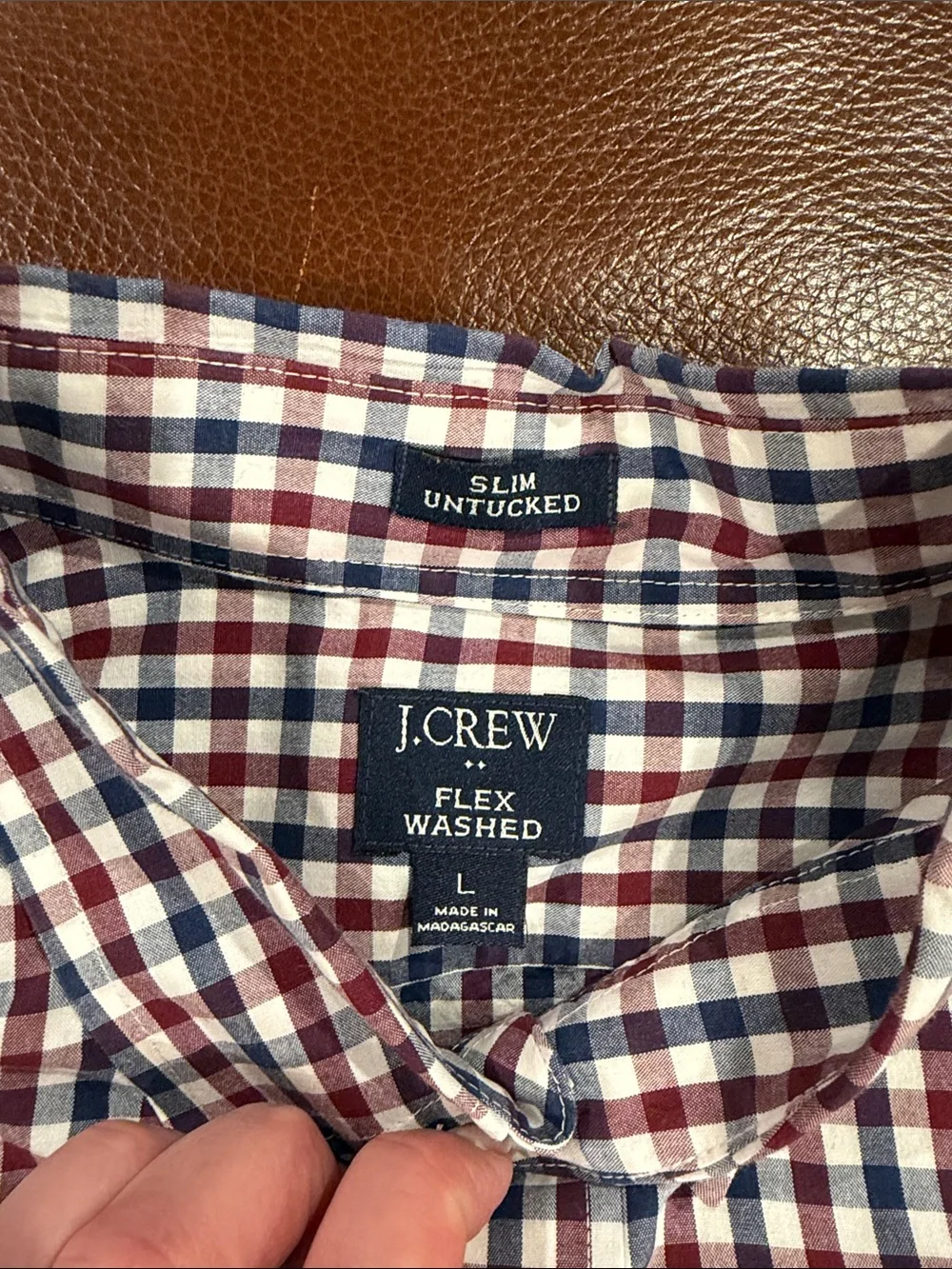 J. Crew Men’s Button-Up Gingham Shirt — Navy, Red & White - Never Worn